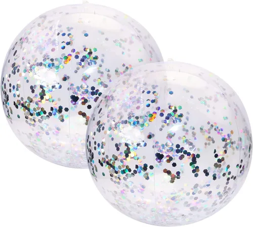 Miniatura 6 de PENTA ANGEL Pelota de playa con purpurina, 2 unidades, inflable, confeti, piscina, fiesta, pelota deportiva de arena transparente para exteriores
