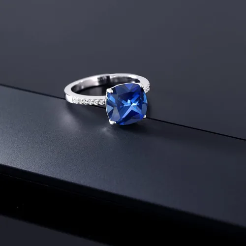 Miniatura 39 de Gem Stone King Anillo de compromiso de plata de ley 925 con piedra preciosa de corte cojín de 0.39 pulgadas Anillo de compromiso de aniversario