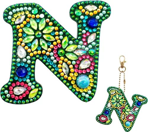 Miniatura 18 de YOYA Llaveros de pintura de diamantes de doble cara letras 5D con pintura de diamantes, kit de llavero de pintura de diamantes de taladro completo