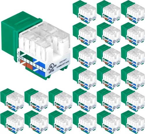 Miniatura 14 de VCE Conector Keystone Cat6 RJ45 con certificación UL, paquete de 25, adaptador de conector Keystone de presión de 90 grados, perfil delgado, naranja