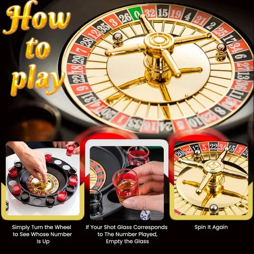 Miniatura 5 de Juego de Beber de Ruleta de Vidrio - Estilo Casino Con 2 Bolas y 16 Vasos