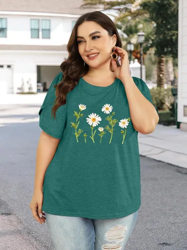 Miniatura 3 de Camiseta de manga corta con estampado de diente de león para mujer, con estampado floral