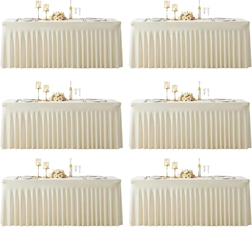 Miniatura 25 de Manteles de mesa de elastano azul bebé de 6 pies para mesas rectangulares, sin arrugas, rectangular, elástico, ajustable de 6 pies con falda