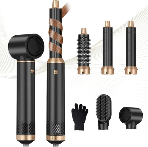 Cepillo secador de pelo 5 en 1, juego de cepillo secador de pelo con iones negativos, mejora de cepillo de aire caliente, rizadora de aire, rizador