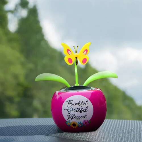 Miniatura 3 de Juguete solar de flores bailarinas para automóvil, lindo agitador de rosa, maceta de mariposa, tablero de instrumentos oscilante, juguete para Rosa