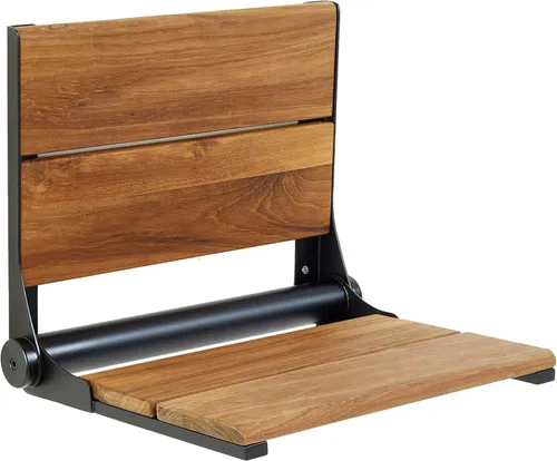 Miniatura 21 de Asiento de ducha de nogal, madera de contorno, banco plegable de montaje en pared para ducha interior, ADA Safety Aid, acero inoxidable 304, negro