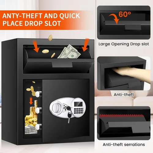 Miniatura 4 de Caja de seguridad depositaria de 2.6 pies cúbicos para negocios con ranura de colocación rápida, cajas de seguridad para efectivo con pantalla LCD