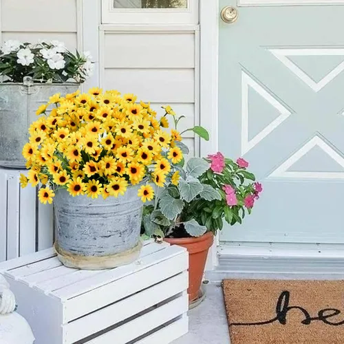 Miniatura 3 de 8 paquetes de girasoles artificiales de seda, mini girasoles de seda, flores amarillas falsas, margaritas gerberas, flores para interiores