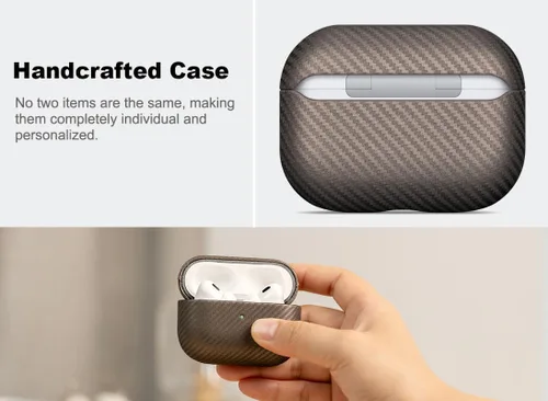 Miniatura 3 de Haobobro Funda de piel para AirPods Pro 2, piel seleccionada agradable a la piel, textura de fibra de carbono, hecha a mano, funda rígida protectora