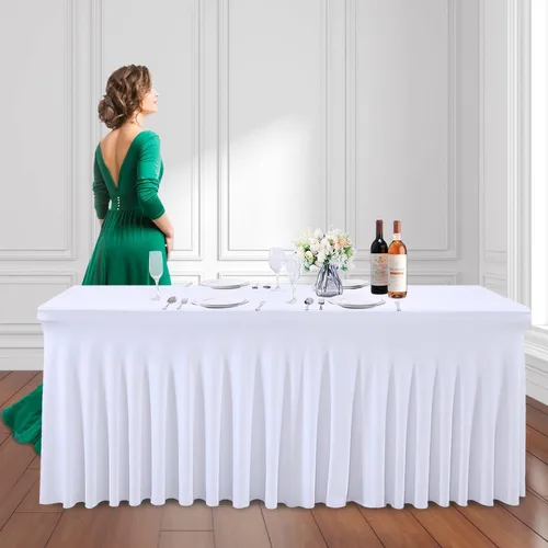 Miniatura 28 de PARTISKY - Mantel de elastano negro para mesas rectangulares de 4 pies, cubierta de mesa elástica para mesas plegables, bodas, fiestas, banquetes