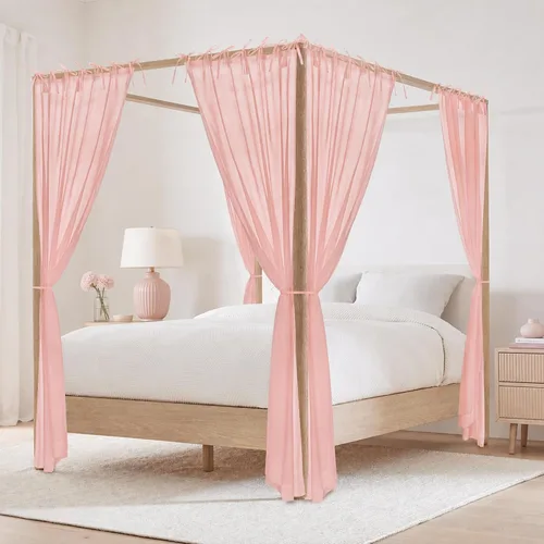 Miniatura 7 de RYB HOME Canopy Bed Curtains with Tie Tops and Tie Backs, White Sheer for Twin Full Queen King Bed, 8 Panels, Black, 45 inch Wide by 96 inch Long