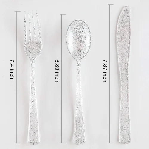 Miniatura 4 de WDF 150 platos de plástico plateados desechables – Las decoraciones de fiesta Winter Wonderland incluyen 50 platos de cena y ensalada, 25 tenedores