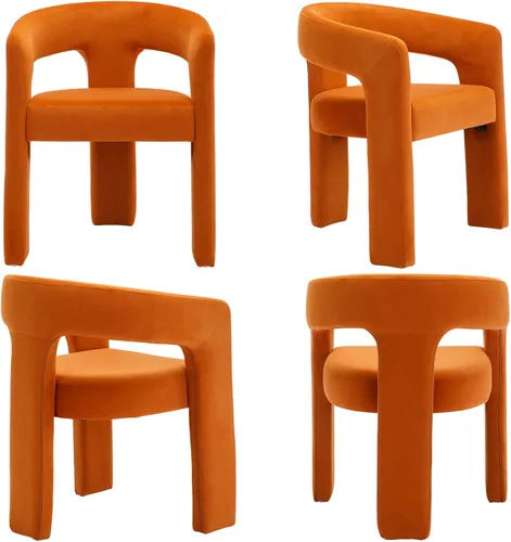 Miniatura 7 de VESCASA Silla de Comedor de Barril de Terciopelo con Respaldo Abierto, Sillón Lateral de Acento Moderno Tapizado con 3 Patas para Terciopelo naranja