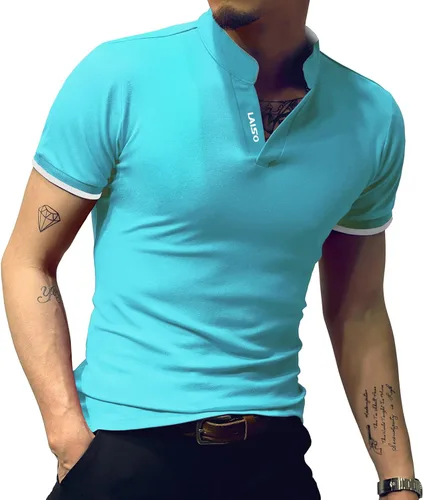 Miniatura 2 de LOGEEYAR Camisa polo de moda para hombre, de manga larga, ajustada, Henley, ropa de algodón piqué