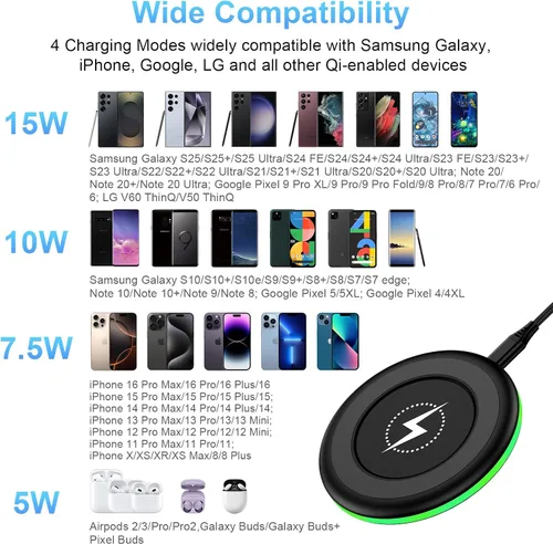 Miniatura 4 de Cargador inalámbrico para S25 Edge para Samsung Galaxy S25 Ultra S25+ S25 FE S24 S23 Z Fold/Flip 7, estación de carga rápida Android de 15 W