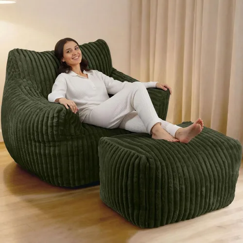 Miniatura 8 de Puf gigante, cómodo sofá puff de felpa de gran tamaño para adultos y niños con reposabrazos, mini sofá de espuma viscoelástica para sala de estar