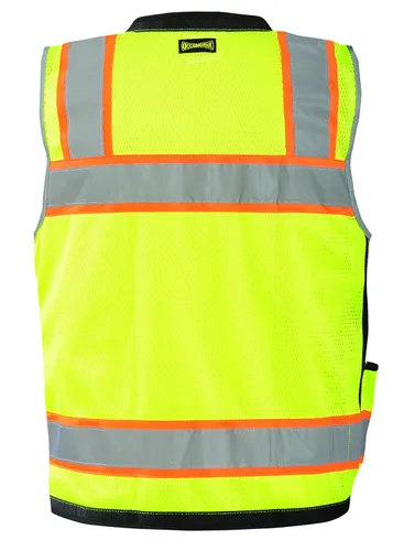 Miniatura 2 de OccuNomix LUX-HDS2T-Y4X - Chaleco de agrimensor de dos tonos sólido/malla resistente con cremallera, 8 bolsillos, clase 2, 100% poliéster ANSI, 4XL