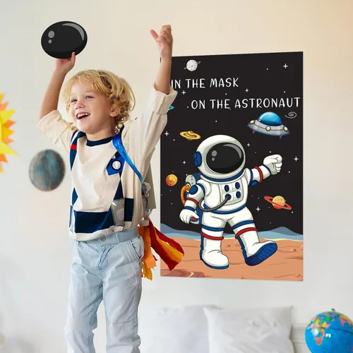 Miniatura 8 de Hooqict Pin The Mask on The Astronaut Space Party Games for Kids Juego de cumpleaños Astronauta Sistema Solar Decoración de fiesta temática