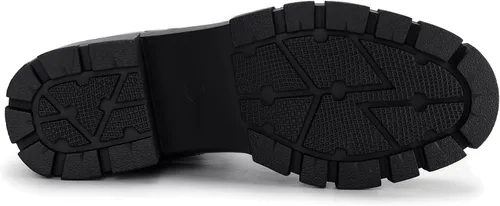 Miniatura 4 de Athlefit Botas Chelsea de plataforma a media pantorrilla para mujer, suela de lengüeta, tacón grueso, botines de cuero elástico