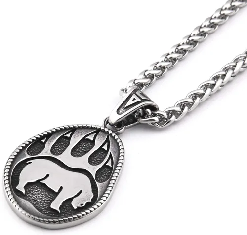 Miniatura 2 de BAVIPOWER Collar con colgante de pata de oso con patrón de nudo celta de acero inoxidable, collar escandinavo nórdico auténtico, joyería vikinga