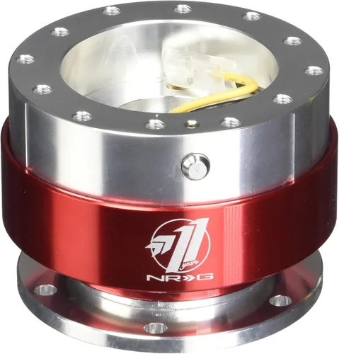 Miniatura 2 de NRG Innovations Gen 1.5 Adaptador de liberación rápida de 6 agujeros para volante de carreras con pernos de montaje, anillo rojo, NRG-SRK-100RD
