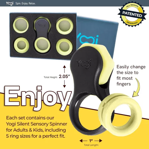 Miniatura 5 de Yogi Fidget Toy para adultos y niños – Juguete sensorial para aliviar el estrés con 5 anillos de silicona para los dedos – Fidget silencioso