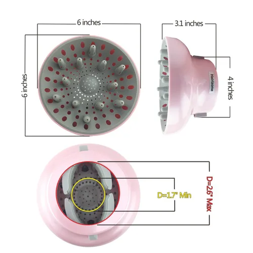 Miniatura 9 de Hairizone Difusor universal de cabello adaptable para secadores de pelo con D-1.7 pulgadas a 2.6 pulgadas para cabello rizado u ondulado, rosa