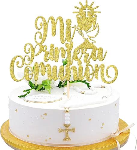 Miniatura 22 de 1 pieza de decoración de pastel Dios bendiga con cruz de paloma y purpurina, para bautizo, primera comunión, celebración religiosa, baby shower
