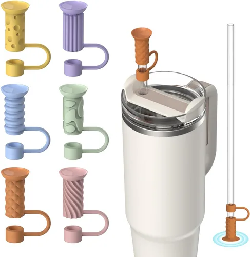 6 piezas de tapas para pajita con base de succión, tapas para pajita de 0.4in/10mm para vaso Stanley 30/40 oz, multicolor Varios colores
