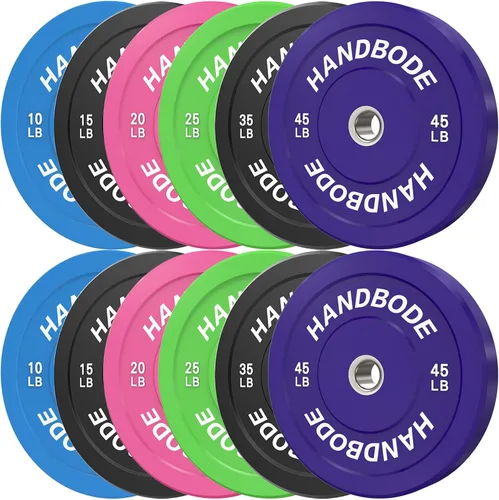 Miniatura 45 de HANDBODE Juego de discos de peso de 2 pulgadas de alto rebote, juego de discos olímpicos de 45/100/160/190/260/300 libras, juego de discos