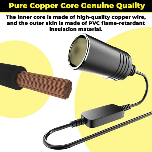 Miniatura 4 de Adaptador de USB a Encendedor de Cigarrillos, Cable de 10W USB Macho a 12V Encendedor de Cigarrillos de Toma, para Cámara de Salpicadero, Detector