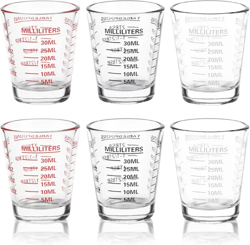 Miniatura 7 de SAIAOKJ Juego de Vasos de Chupito y Taza de Medición 2PAQUETE Vasos de Chupito Espresso de Vidrio Pesado Líquido 26 Mediciones Incrementales 1 OZ, 2