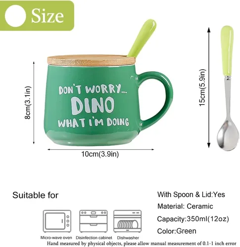 Miniatura 3 de BigNoseDeer Taza Bonita de Dinosaurio Taza de Café de Cerámica con Dinosaurio de Dibujos Animados 3D en el Interior, Tazas Divertidas con Tapa