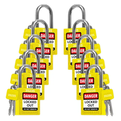Miniatura 10 de TRADESAFE Juego de cerraduras de bloqueo - 7 candados iguales con llave roja, 2 llaves por cerradura, cerraduras Loto compatibles con OSHA