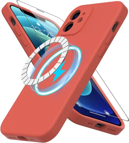 Miniatura 60 de DEENAKIN Funda magnética de silicona para iPhone 12 Pro con protector de pantalla, compatible con MagSafe, protección de cámara, funda protectora