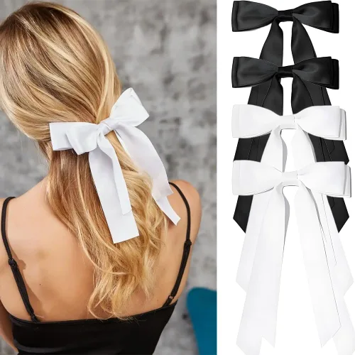 Miniatura 17 de Lazos para el cabello para mujeres - 3 piezas de grandes pinzas de cinta con borlas de cola larga, grandes pasadores de pelo para niñas