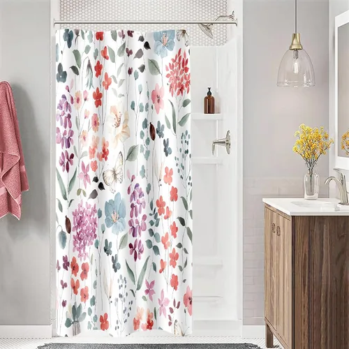 Miniatura 35 de MAYZUS Cortina de ducha con flores azules acuáticas, lindas cortinas de tela con flores para baño, juego de cortinas de tela de aguamarina