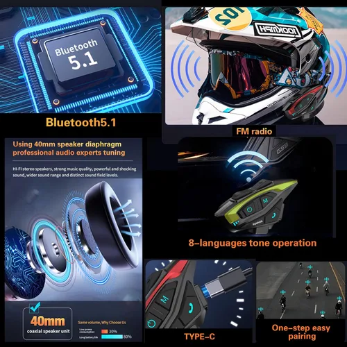 Miniatura 7 de Kit de intercomunicador Bluetooth para casco de motocicleta, casco de motocicleta con cancelación de ruido DSP/CVC, intercomunicador de casco de 8