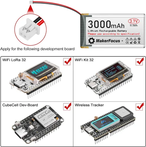 Miniatura 4 de 2 piezas 3.7V 3000mAh Batería recargable de polímero de litio 1S LiPo con placa de protección, cinta de goma aislante y conector JST 1.25 para placa