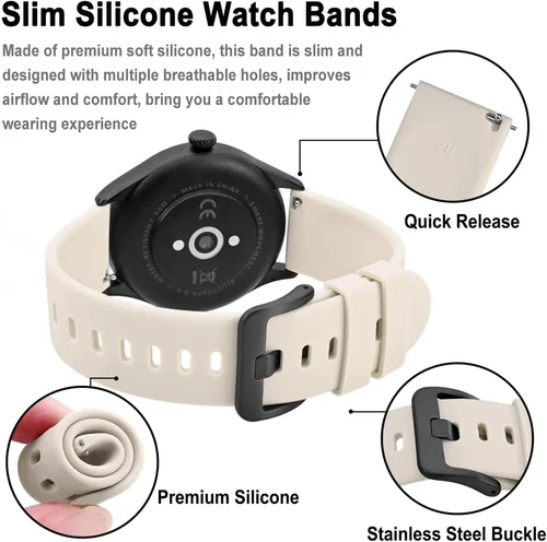 Miniatura 73 de BISONSTRAP Correas de reloj de silicona, correas de reloj delgadas con liberación rápida, 0.787 in, negro con hebilla negra