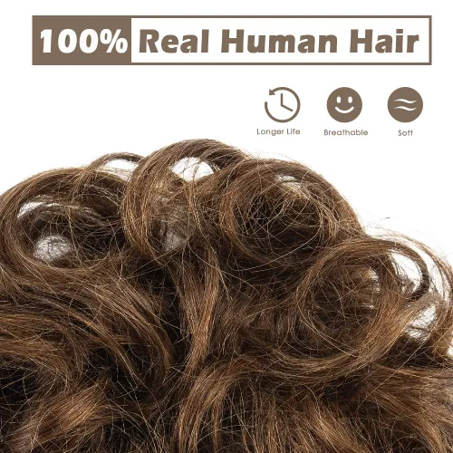 Miniatura 2 de Barsdar - Moño de cabello 100 % humano, Moño desordenado, Extensiones de cola de caballo, Moño de cabello rizado, Pieza de cabello para Castaño Medio