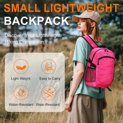 Miniatura 2 de Mochila pequeña de senderismo de 15L, ligera, plegable, resistente al agua, mochila de viaje para camping, mochila de día plegable para mujeres
