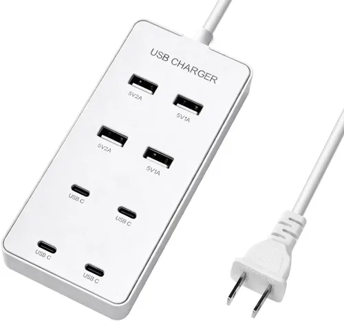 Miniatura 10 de Cargador de pared USB Estación de carga USB para múltiples dispositivos, tira de concentrador de carga de 8 puertos, bloque de cargador inteligente