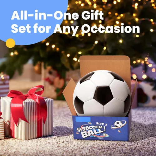 Miniatura 6 de INPODAK Balón de fútbol para niños pequeños, tamaño 3, pelotas clásicas en blanco y negro para niños de 2 a 8 años con bomba, bolsa de malla y caja
