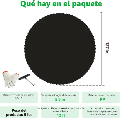 Miniatura 2 de Alfombrilla de Repuesto para Trampolín, Resistente, Resistente a los Rayos UV y Superficie de Rebote Duradera para Trampolines Redondos de 12/14/15