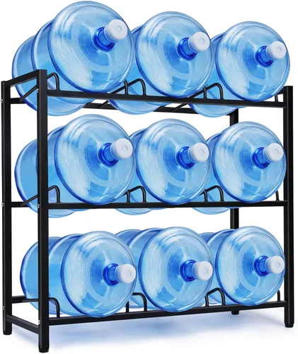 Estante para jarra de agua de 9 bandejas, soporte de almacenamiento para botellas de agua de 5 galones, soporte para botellas de agua de 3 niveles