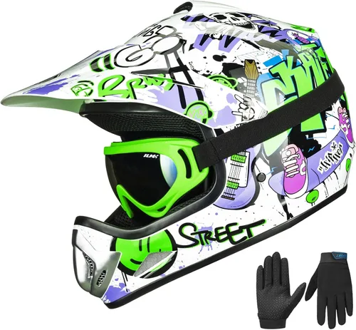 Miniatura 9 de ILM - Casco para niños o jóvenes para motocross o cuatrimoto o calle, de cara completa, para moto, incluye lentes y guantes, aprobado por el DOT
