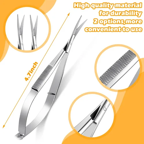 Miniatura 2 de 2 tijeras de resorte de acero inoxidable de 4.7 pulgadas, tijeras de bordado, tijeras para recortar cejas, tijeras de punta curvada para oreja