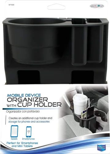 Custom Accesories 91129 - Organizador de dispositivos móviles con portavaso, color negro