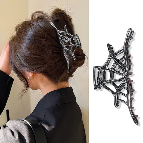 Accesorios para el cabello de Halloween de metal negro – Pinzas para el cabello de telaraña y horquillas para mujeres y niñas, clips antideslizantes